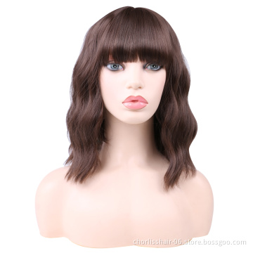 Cute Realistic High Quality Water Wave Short Best Curly Synthetic Bob Cosplay Cheap Pink Paula Young Wigs With Bangs For Women